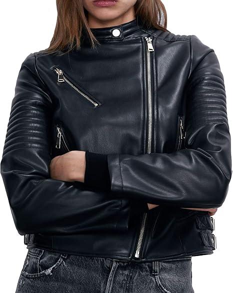 Zara Women's Faux Leather Biker Jacket (Black, Size M)