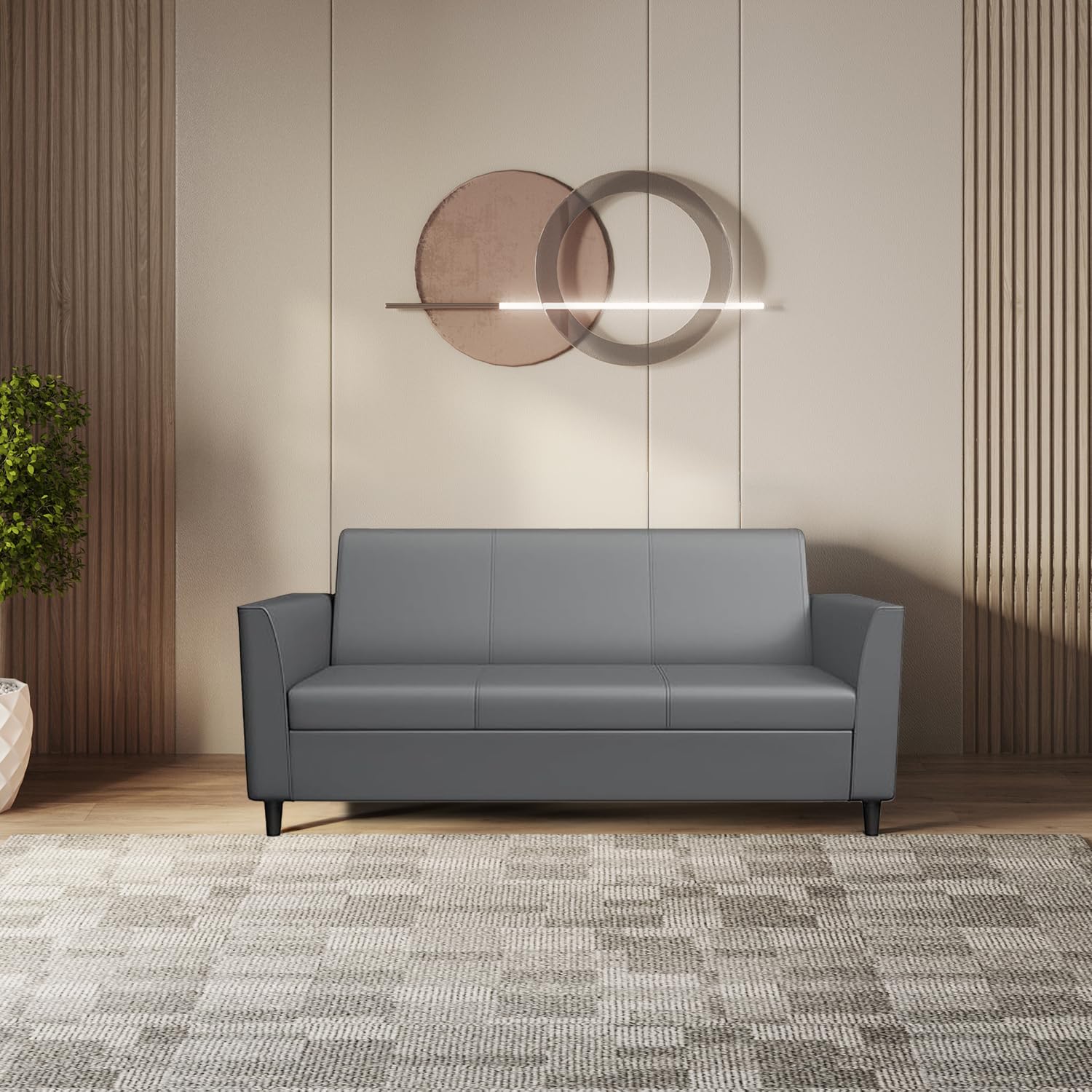 Godrej Interio Milano Fabric 3-Seater Sofa (Charcoal Grey)