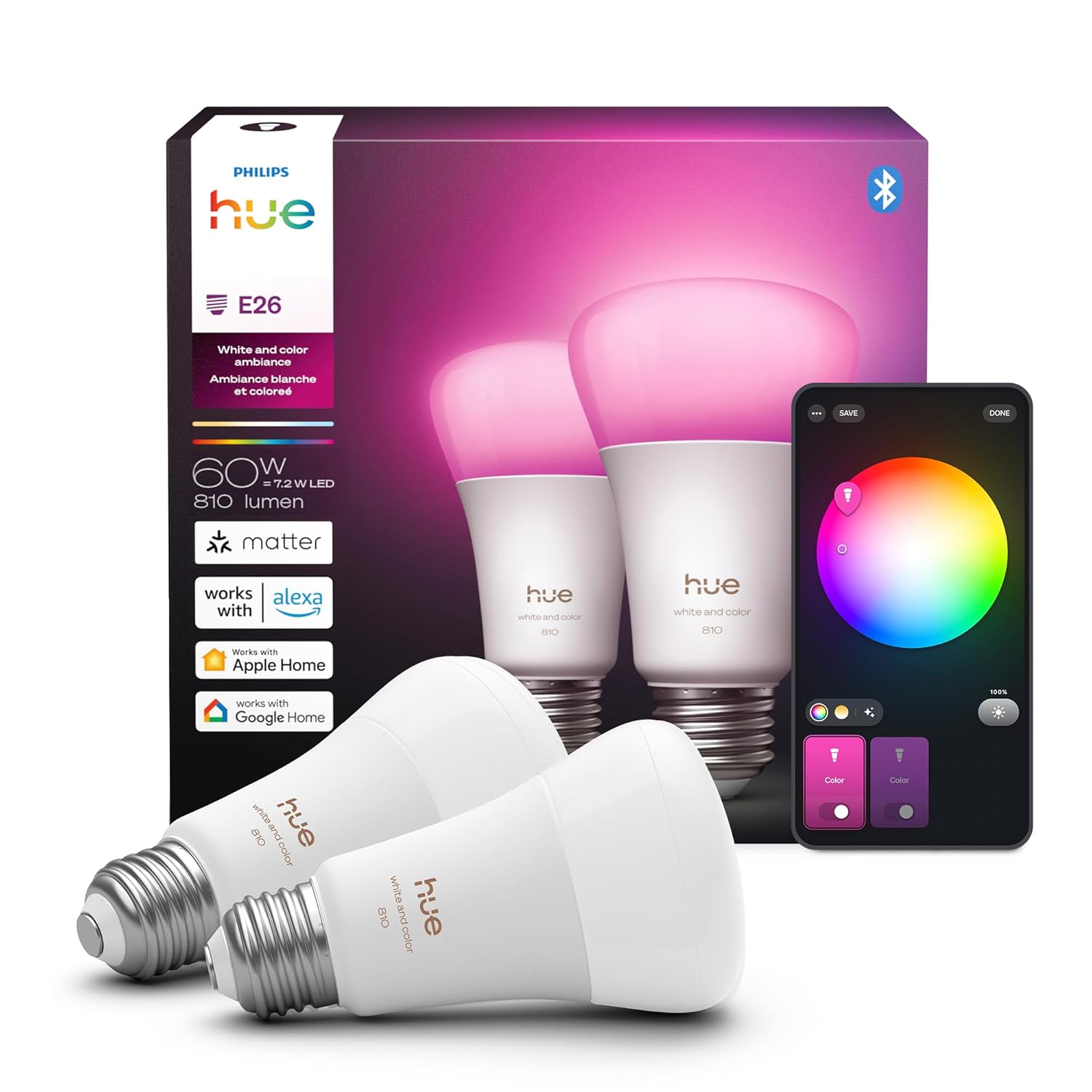 Philips Hue White and Color Ambiance A19 LED Smart Bulb